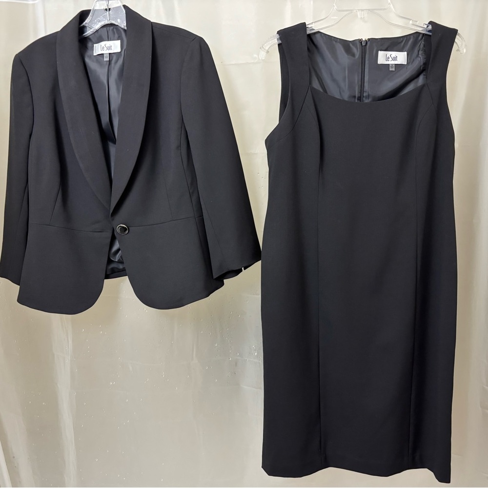 Le Suit Classic Black Midi Dress and Blazer Set